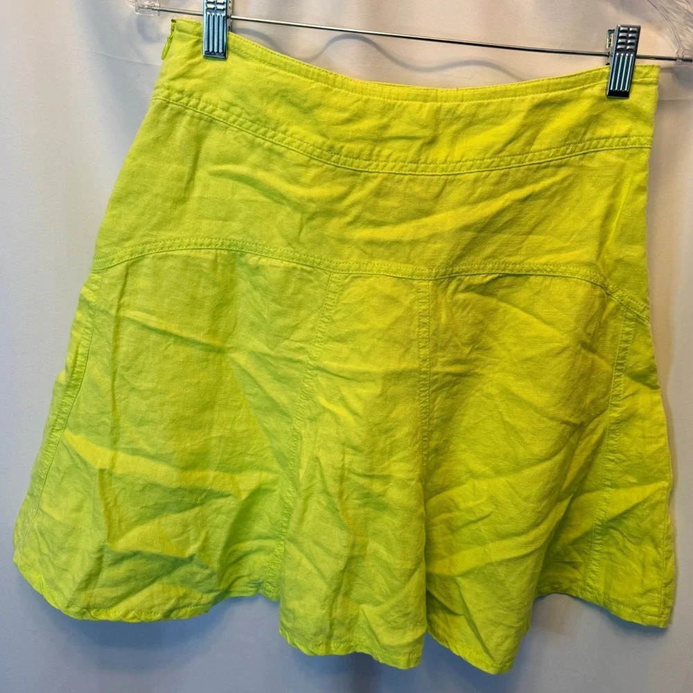 Athleta‎ Size 2 Daydream 100% Linen A-Line Skirt Flare Drawstring Lime Green